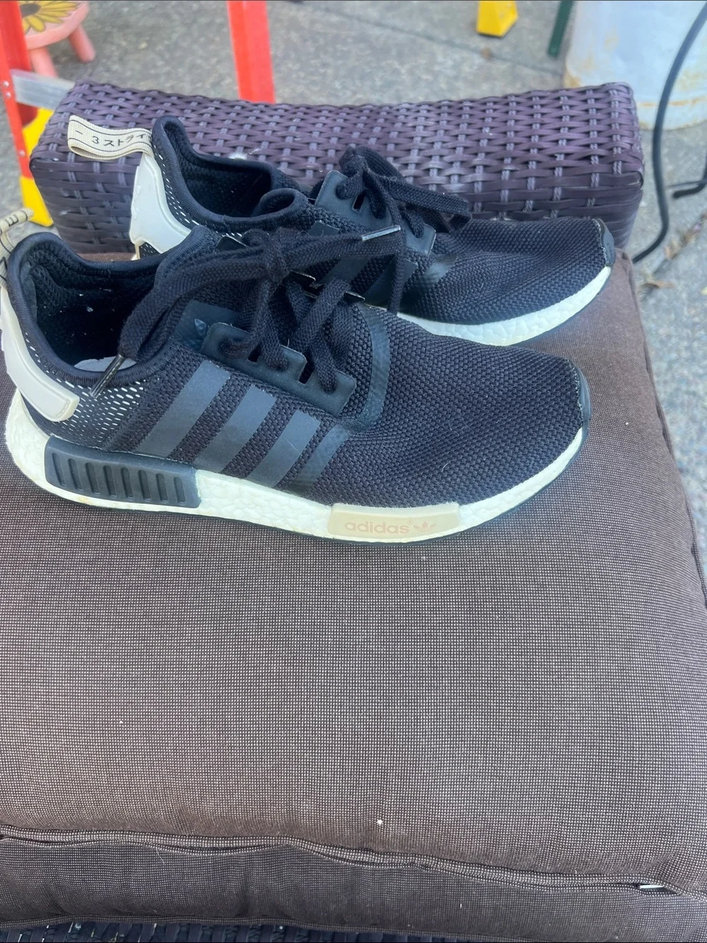 adult unisex adidas Black and White NMD R1 Knit Sneakers